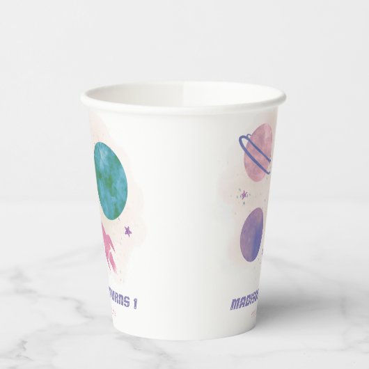 Outer Space Galaxy Planet Girl 1ste verjaardag Papieren Bekers (Links)