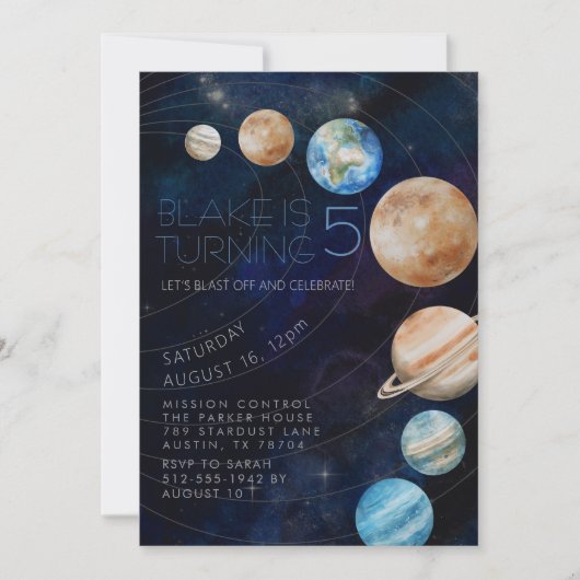 Outer Space Galaxy Planets 5e verjaardagsfeestje Kaart (Voorkant)