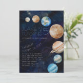 Outer Space Galaxy Planets 5e verjaardagsfeestje Kaart (Staand voorkant)