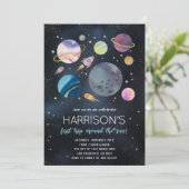 Outer Space Galaxy Planets Verjaardag Uitnodiging (Staand voorkant)