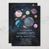 Outer Space Galaxy Planets Verjaardag Uitnodiging (Voorkant / Achterkant)