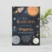 Outer Space Galaxy Planets Verjaardag Uitnodiging (Staand voorkant)