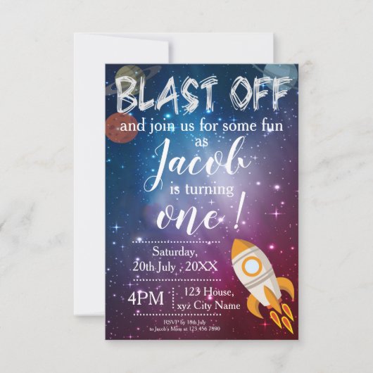 Outer Space Galaxy Rocket Ship 1e verjaardag Kaart (Voorkant)