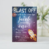 Outer Space Galaxy Rocket Ship 1e verjaardag Kaart (Staand voorkant)