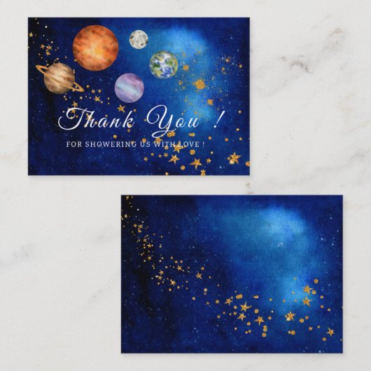 Outer Space Galaxy Starry baby shower dank u Notitiekaartje (Voorkant / Achterkant)