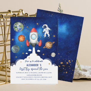 Outer Space Galaxy Starry eerste verjaardag baby f Kaart