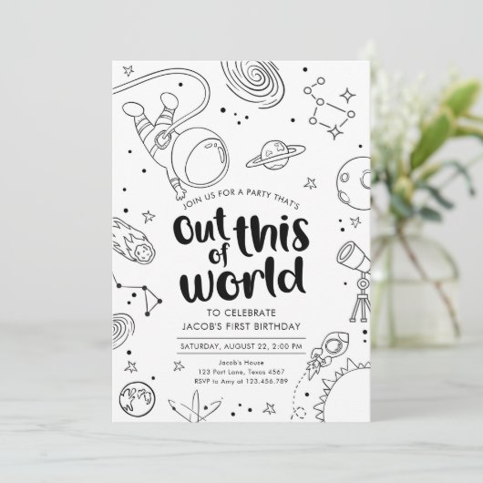 Outer Space Galaxy Uit deze World Boy Verjaardag Kaart (Staand voorkant)