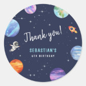 Outer Space Galaxy Verjaardagsfeestje Favor Bedank Ronde Sticker (Voorkant)