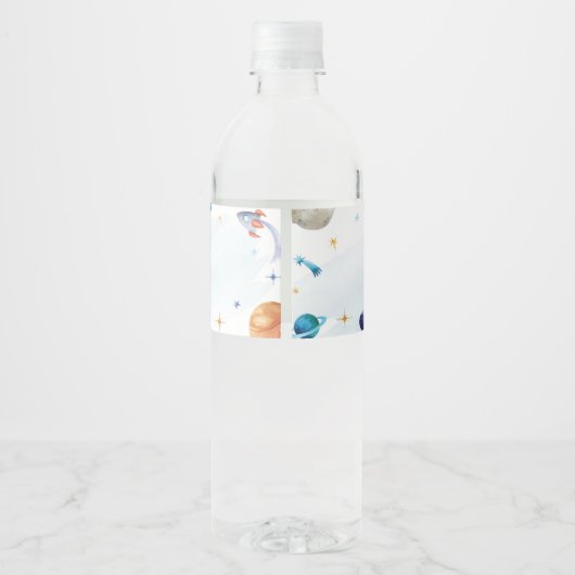 Outer Space Galaxy Verjaardagsfeestje Waterfles Etiket (Achterkant)