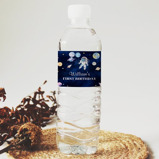 Outer Space Galaxy Verjaardagsfeestje Waterfles La Etiket