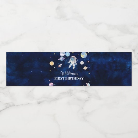 Outer Space Galaxy Verjaardagsfeestje Waterfles La Waterfles Etiket (Enkel label)