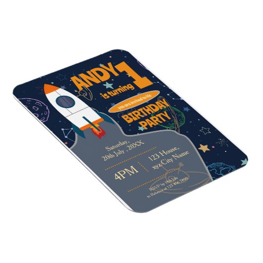 Outer Space Genderneutraal Eerste Verjaardagsfeest Magneet (Rechterzijde)