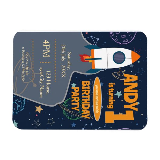 Outer Space Genderneutraal Eerste Verjaardagsfeest Magneet (Horizontaal)