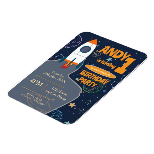 Outer Space Genderneutraal Eerste Verjaardagsfeest Magneet (Linkerzijde)