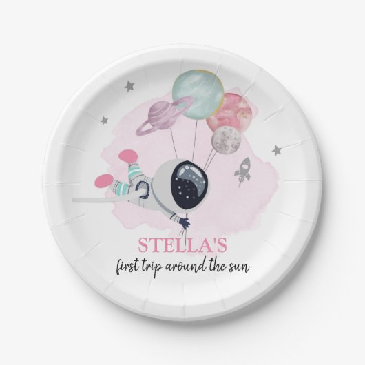 Outer Space Girl 1ste reis rond de zondag Papieren Bordje (Voorkant)