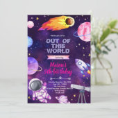 Outer space girl theme invitation kaart (Staand voorkant)