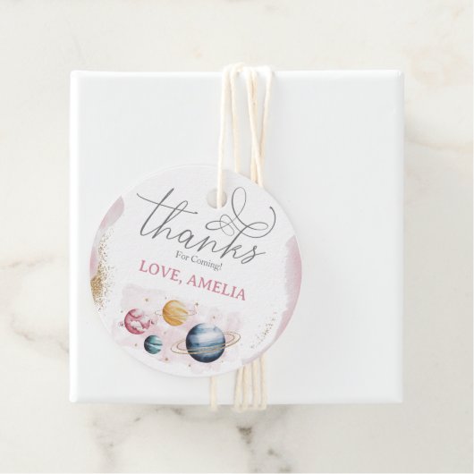 Outer Space Girl Verjaardag Galaxy Sterren Planete Bedankjes Labels (In situ)