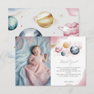 Outer Space Girl Verjaardag Galaxy Sterren Planete Bedankkaart