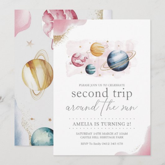 Outer Space Girl Verjaardag Galaxy Sterren Planete Kaart (Voorkant / Achterkant)