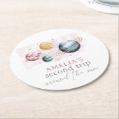 Outer Space Girl Verjaardag Galaxy Sterren Planete Ronde Kartonnen Onderzetter (Gebogen)