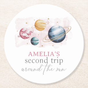 Outer Space Girl Verjaardag Galaxy Sterren Planete Ronde Kartonnen Onderzetter