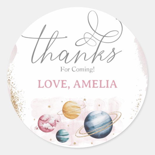 Outer Space Girl Verjaardag Galaxy Sterren Planete Ronde Sticker (Voorkant)