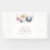 Outer Space Girl Verjaardag Galaxy Sterren Planete Spandoek (Horizontaal)