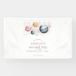 Outer Space Girl Verjaardag Galaxy Sterren Planete Spandoek