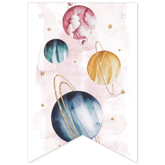 Outer Space Girl Verjaardag Galaxy Sterren Planete Vlaggetjes (Eerste vlag)