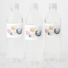 Outer Space Girl Verjaardag Galaxy Sterren Planete Waterfles Etiket