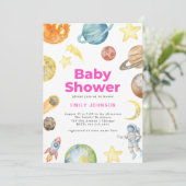 Outer Space Girls Baby shower uitnodiging (Staand voorkant)