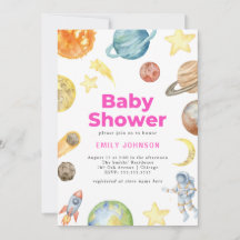 Outer Space Girls Baby shower uitnodiging