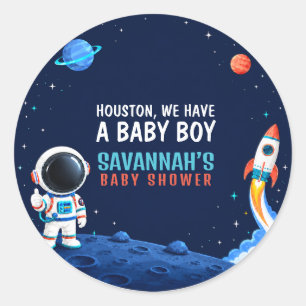 Outer Space Houston Jongens Baby Shower Ronde Sticker