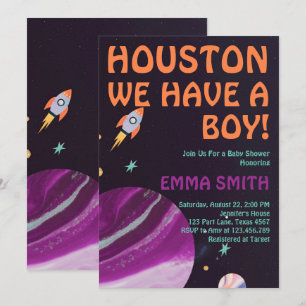 Outer Space Houston We Hebben Eén Jongen Babyfeest Kaart