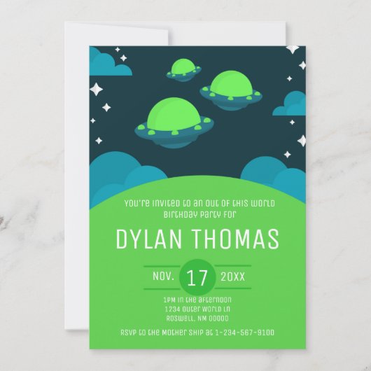 Outer Space Kids Uitnodiging voor verjaardagsfeest (Voorkant)