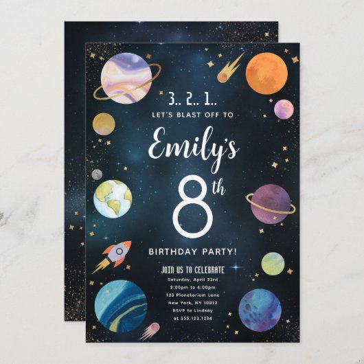Outer Space Kids Uitnodiging voor verjaardagsfeest (Voorkant / Achterkant)