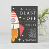 Outer Space Kids verjaardagsfeestje raket Kaart (Staand voorkant)