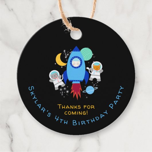 Outer Space Kittens Kat Astronaut Kinderen Verjaar Bedankjes Labels (Voorkant)