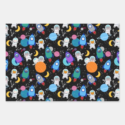 Outer Space Kittens Kat Astronaut Kinderen Verjaar Inpakpapier Vel (Voorkant 3)