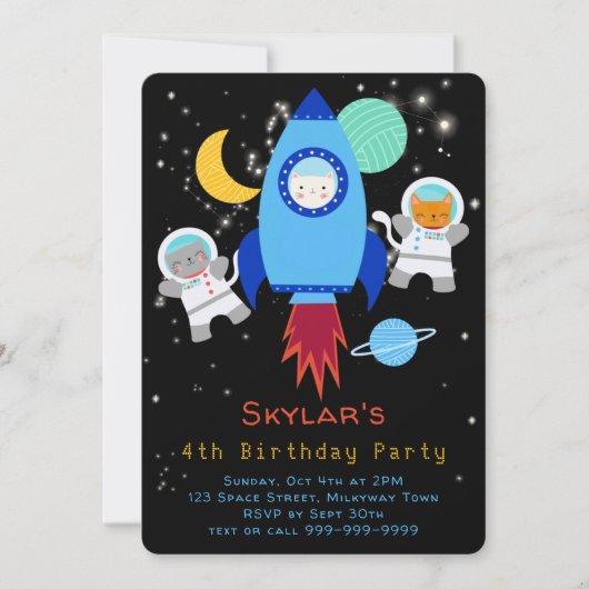 Outer Space Kittens Kat Astronaut Kinderen Verjaar Kaart (Voorkant)