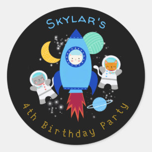 Outer Space Kittens Kat Astronaut Kinderen Verjaar Ronde Sticker