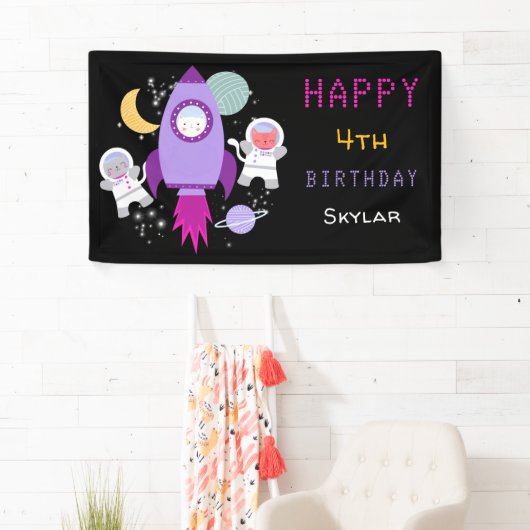 Outer Space Kittens Kat Astronaut Kinderen Verjaar Spandoek (Insitu)
