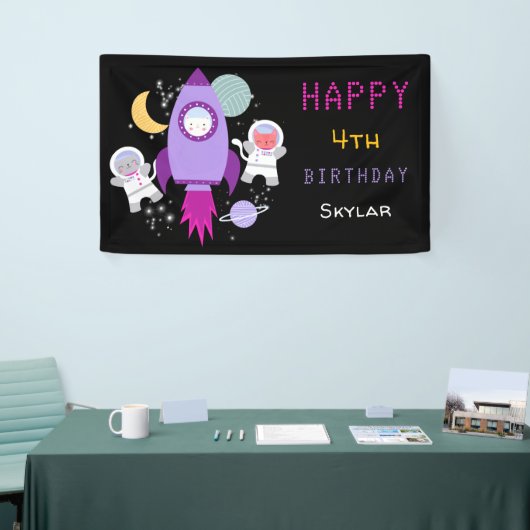 Outer Space Kittens Kat Astronaut Kinderen Verjaar Spandoek (Beurs)