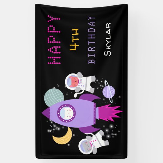 Outer Space Kittens Kat Astronaut Kinderen Verjaar Spandoek (Verticaal)