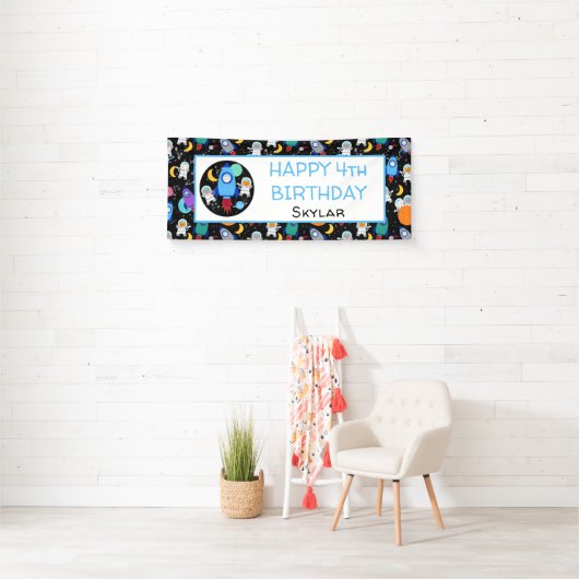 Outer Space Kittens Kat Astronaut Kinderen Verjaar Spandoek (Insitu)