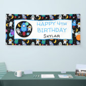 Outer Space Kittens Kat Astronaut Kinderen Verjaar Spandoek (Beurs)