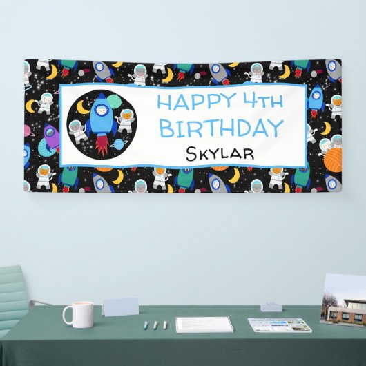 Outer Space Kittens Kat Astronaut Kinderen Verjaar Spandoek (Beurs)
