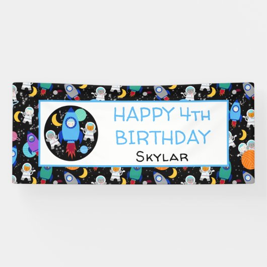 Outer Space Kittens Kat Astronaut Kinderen Verjaar Spandoek (Horizontaal)