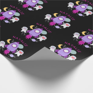Outer Space Kittens Kat Astronaut Meisjes Verjaard Cadeaupapier