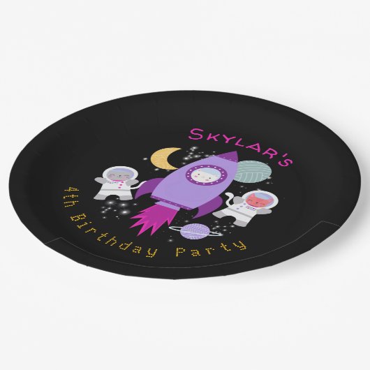 Outer Space Kittens Kat Astronaut Meisjes Verjaard Papieren Bordje (Gekanteld)